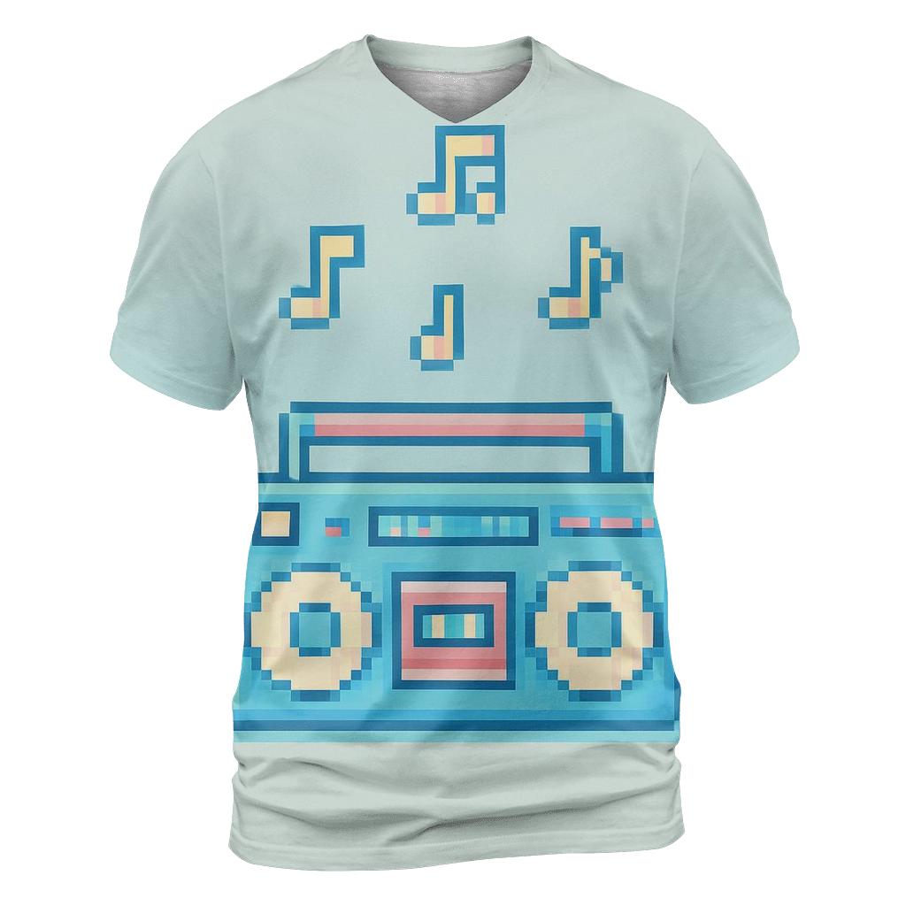 Pixel Boom Box Skyline statement graphic shirts