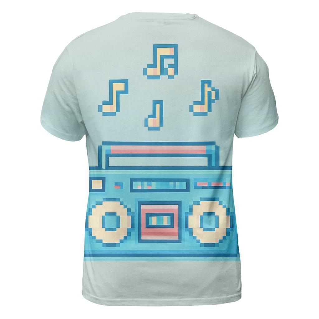 Pixel Boom Box Skyline statement graphic shirts