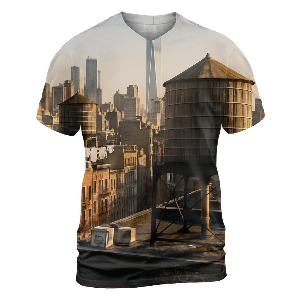 Chinatown Rooftop Water Towers Facing Downtown vibrant all-over design tees