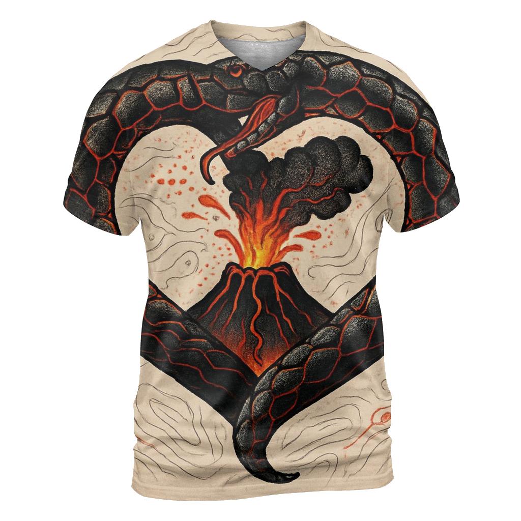Volcanic Heart Ouroboros vibrant all-over design tees