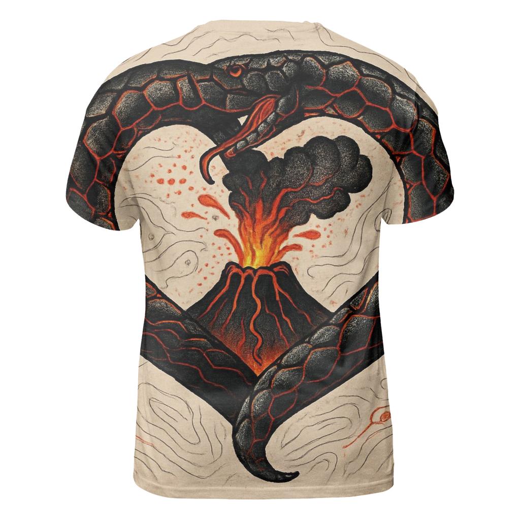 Volcanic Heart Ouroboros vibrant all-over design tees
