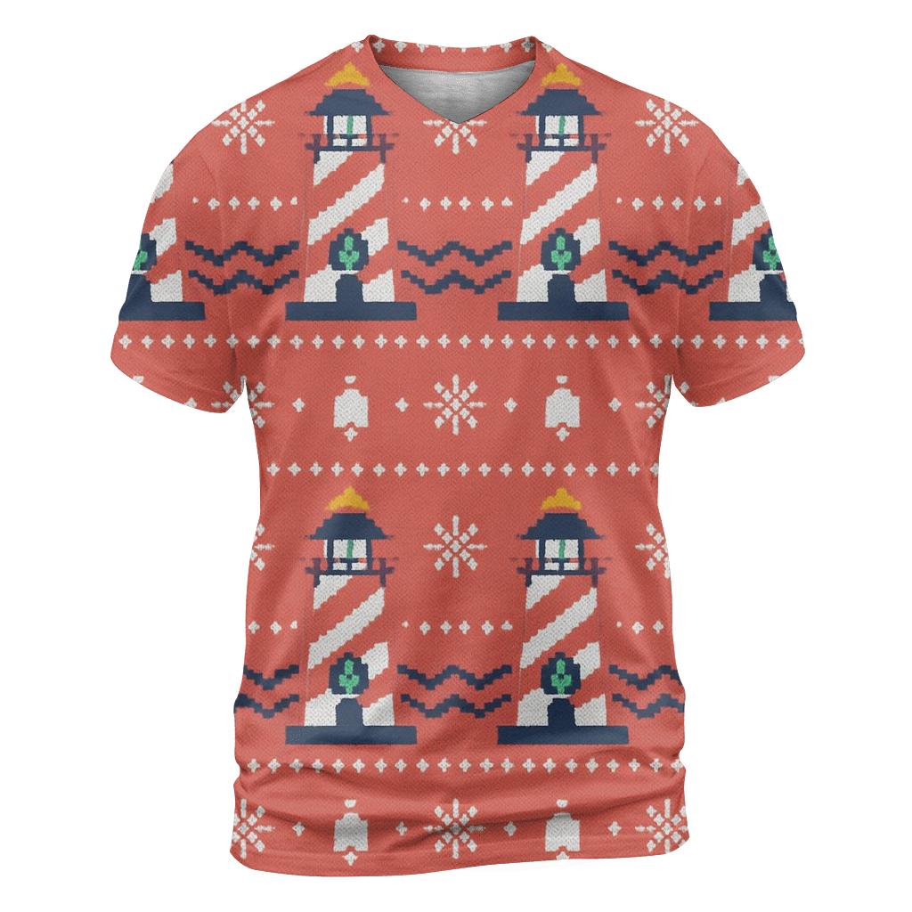 Candy Cane Lighthouse Stripe Design artistic all-over print tops