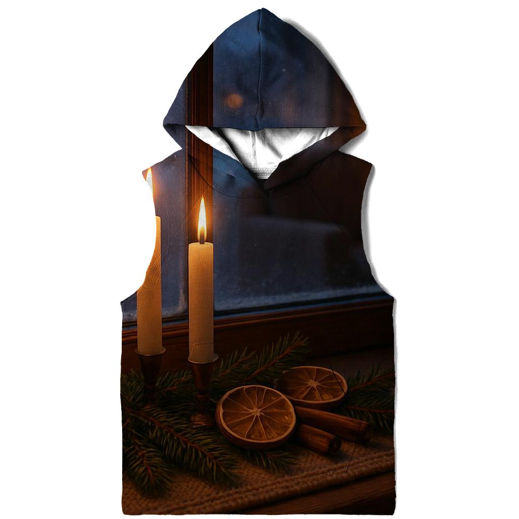 Candlelit Evergreen Window At First Snow printed hoodies
