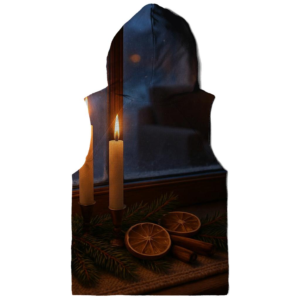 Candlelit Evergreen Window At First Snow printed hoodies