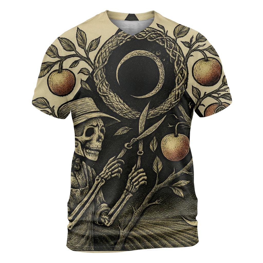 Orchard Eclipse Ouroboros vibrant all-over design tees