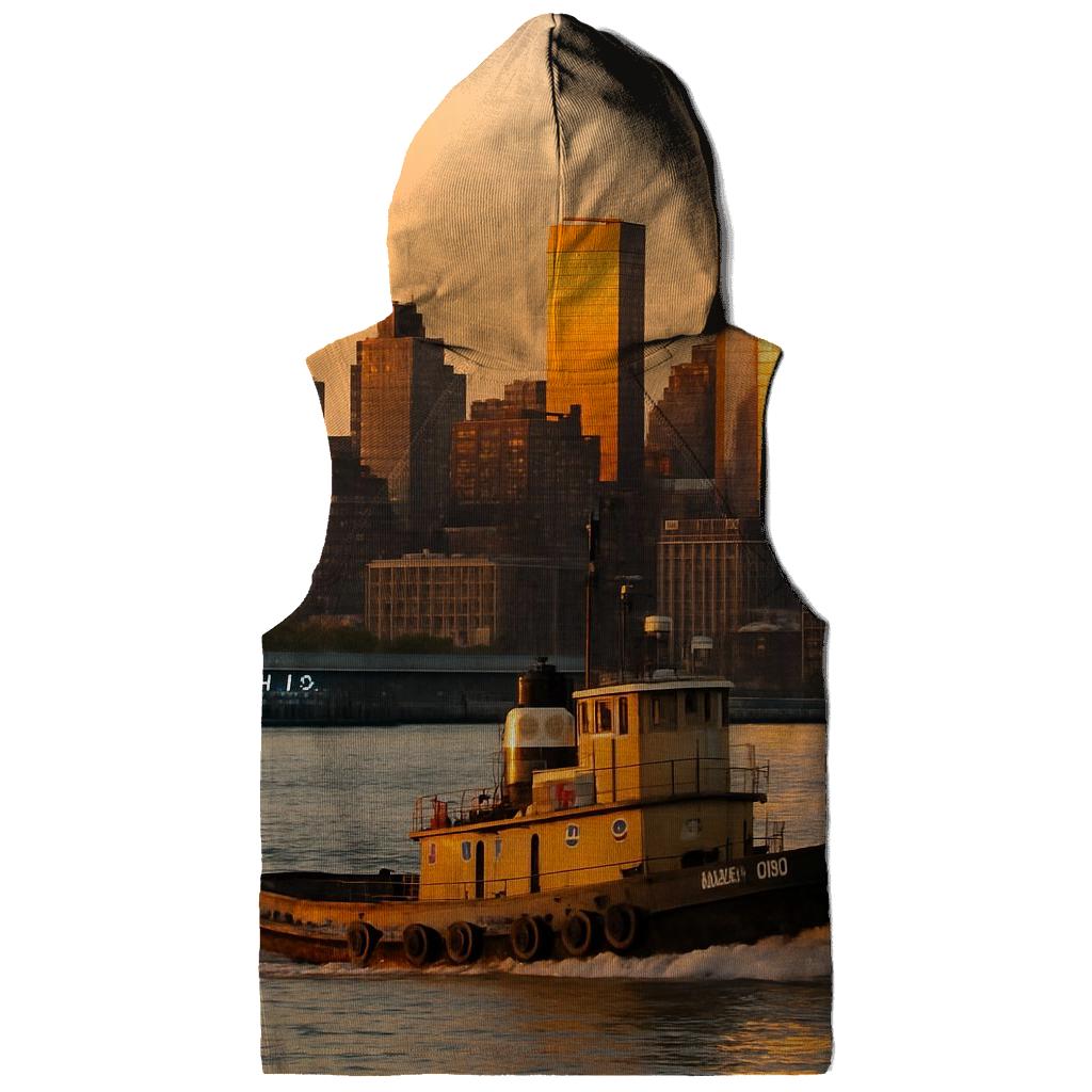Sunset Tugboat Crossing The Hudson With Uptown Towers pullover hoodies
