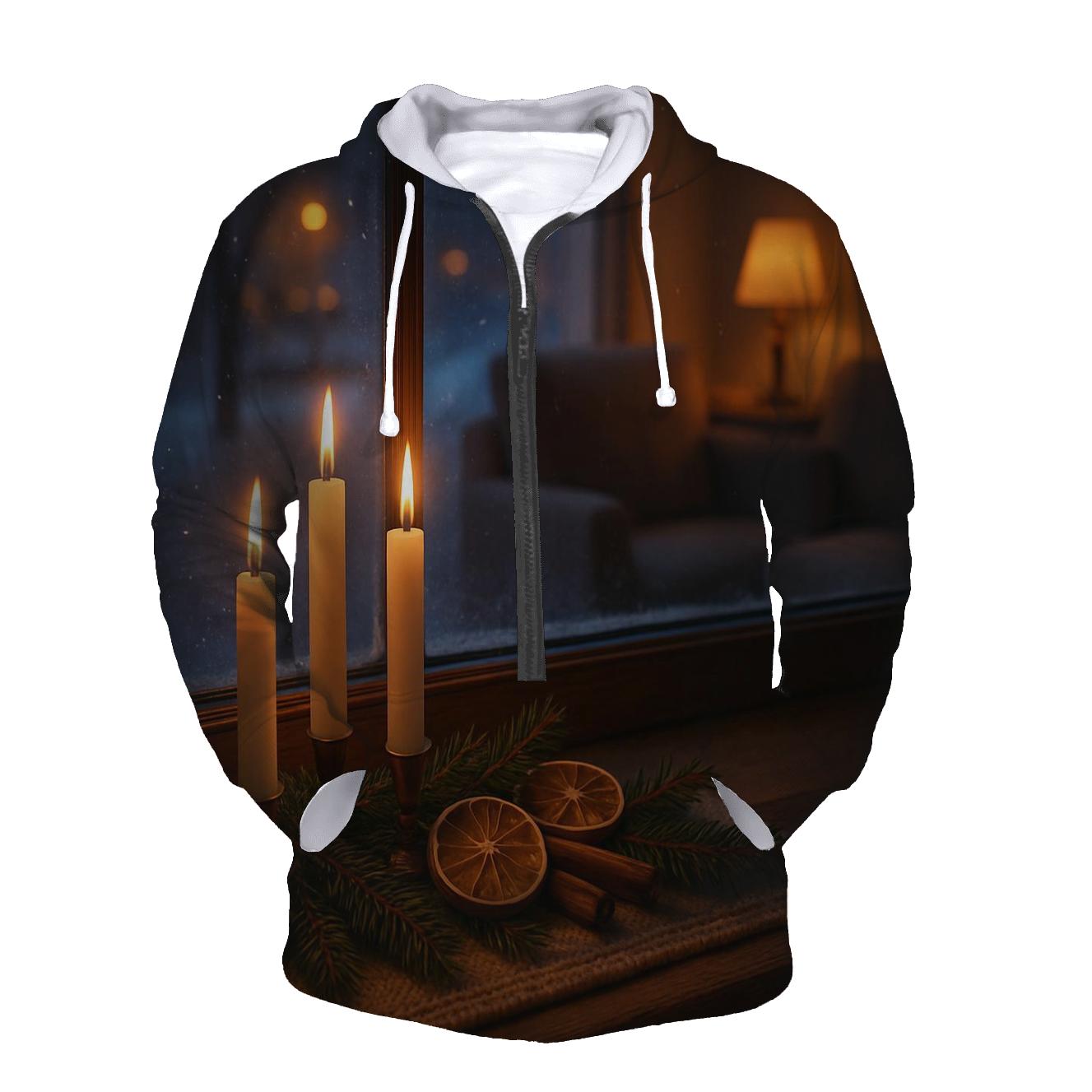 Candlelit Evergreen Window At First Snow pullover hoodies