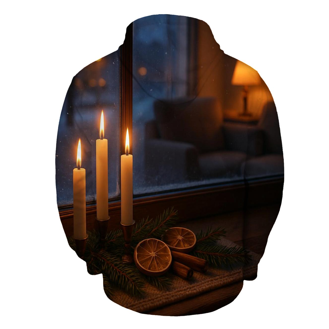 Candlelit Evergreen Window At First Snow pullover hoodies