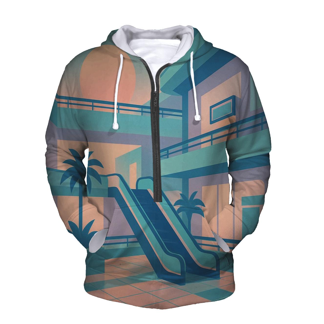Vaporwave Mall Atrium Silhouette printed hoodies