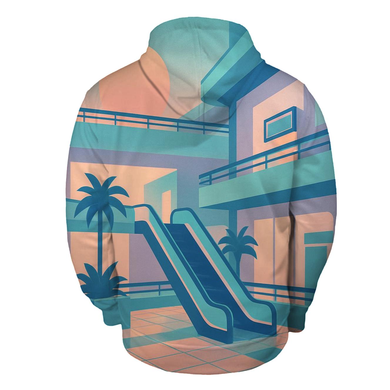 Vaporwave Mall Atrium Silhouette printed hoodies