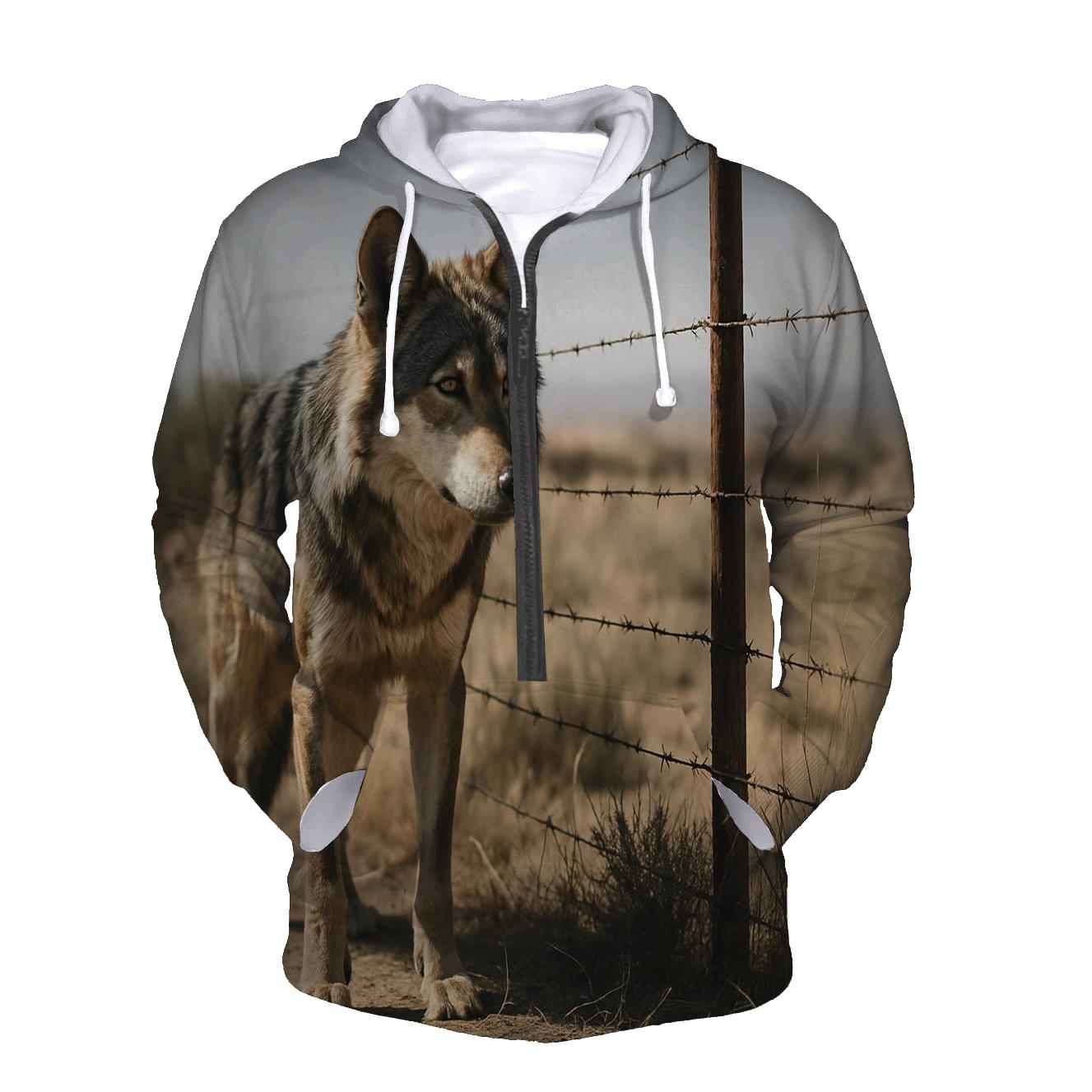 Desert Edge Wolf At A Cattle Fence Line custom hoodies