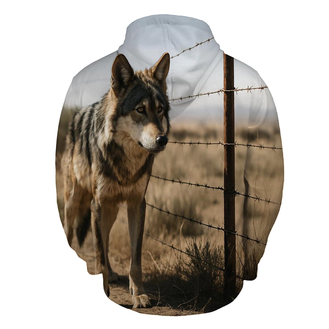 Desert Edge Wolf At A Cattle Fence Line custom hoodies