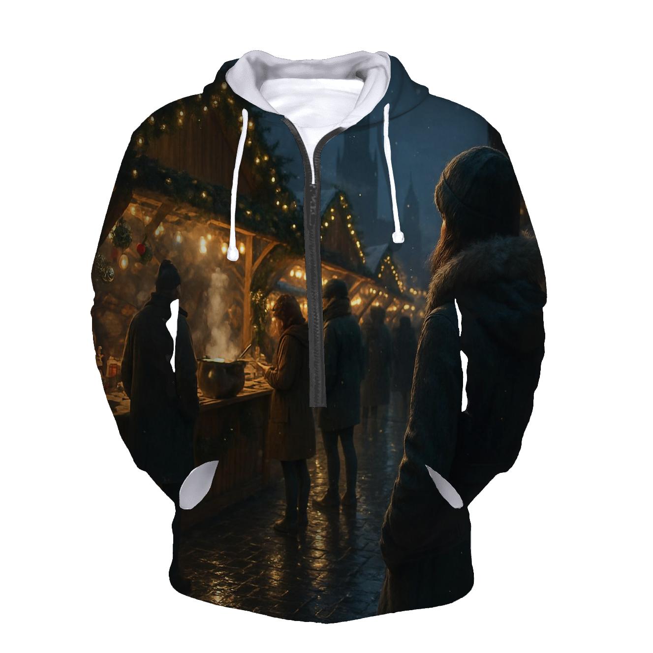 Christmas Market Under Lantern Bokeh heavyweight hoodies