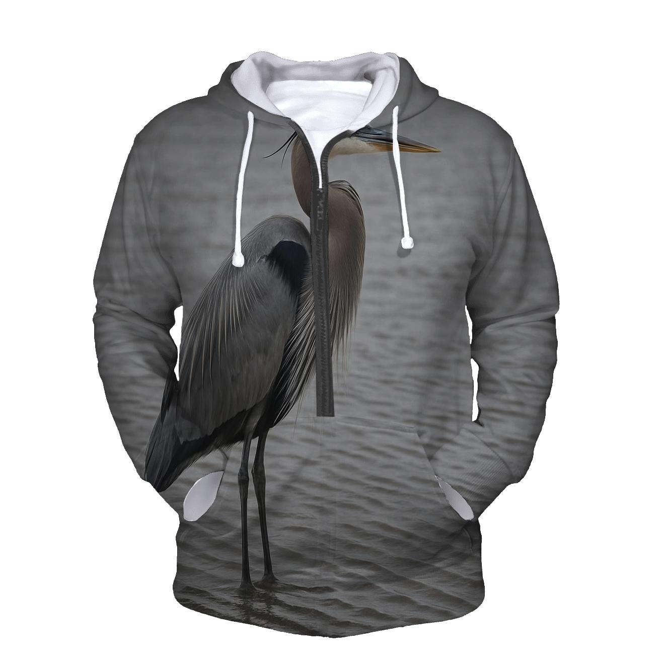 Mudflat Sentinel Great Blue Heron pullover hoodies