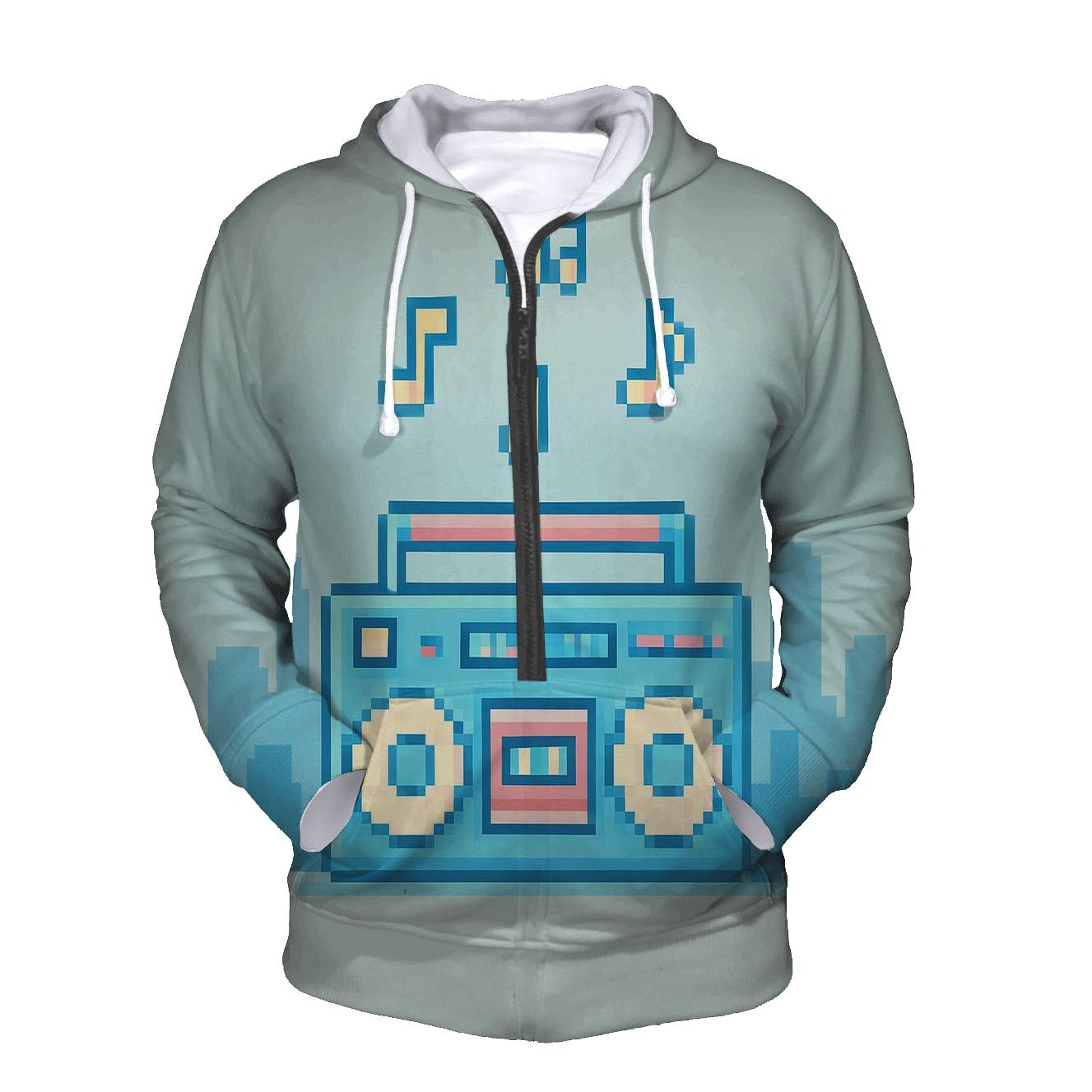 Pixel Boom Box Skyline embroidered hoodies