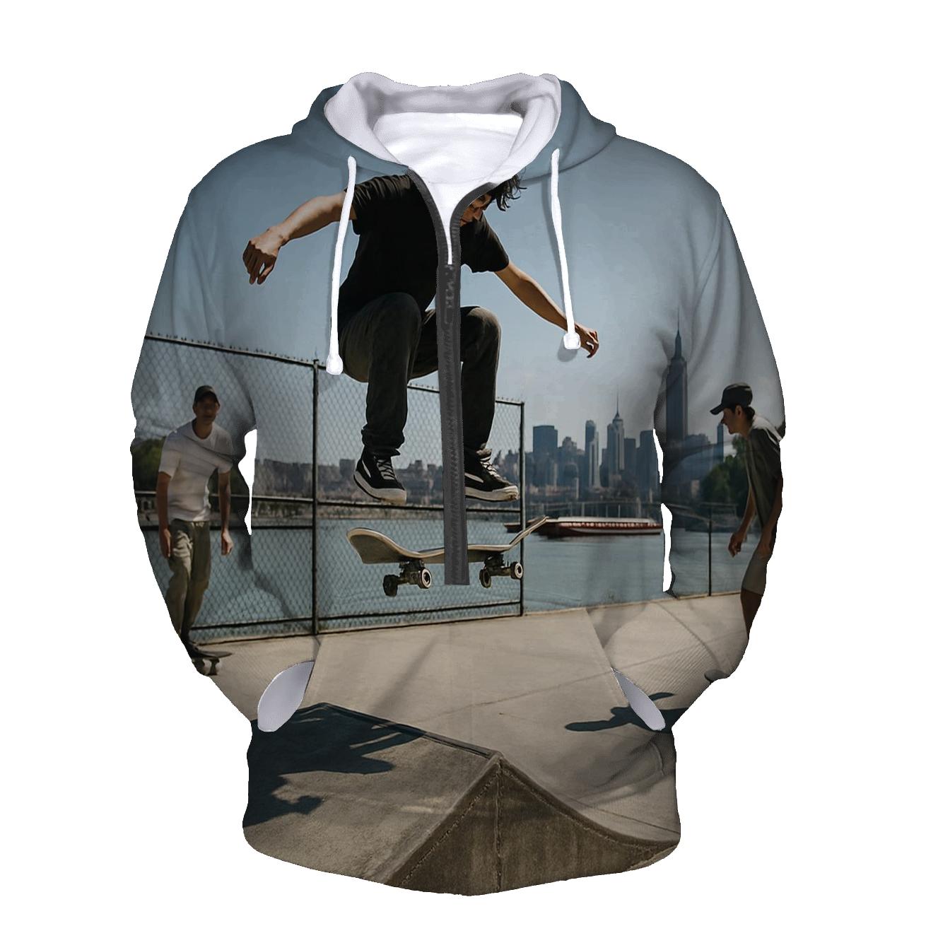 Harlem River Skate Park With Far Midtown Skyline designer hoodies