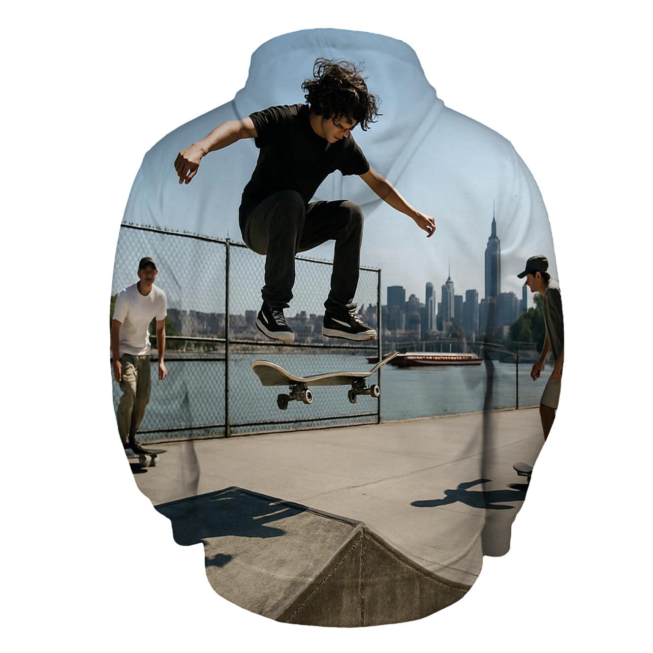 Harlem River Skate Park With Far Midtown Skyline designer hoodies
