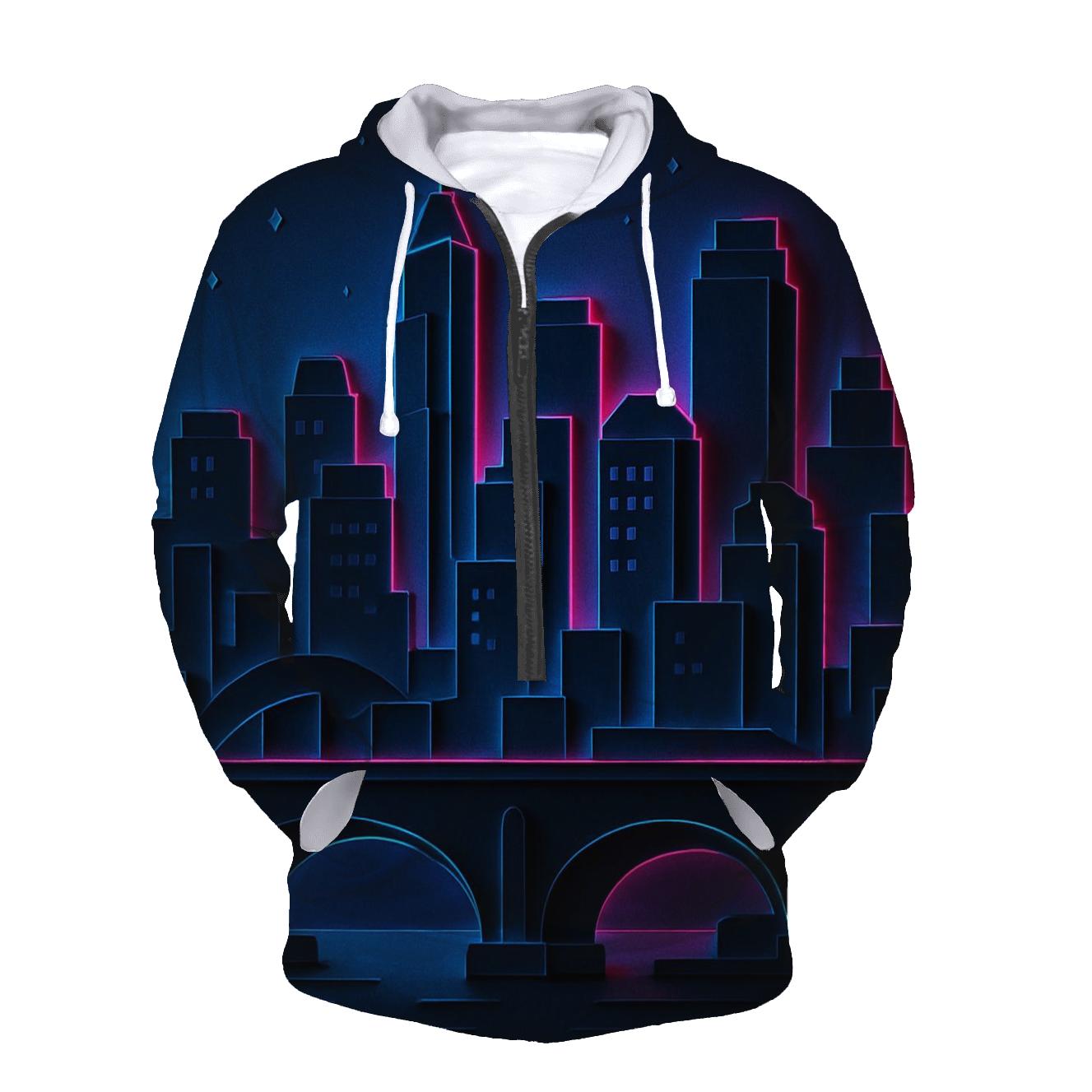 Neon Skyline Paper Cut Layers lightweight hoodies