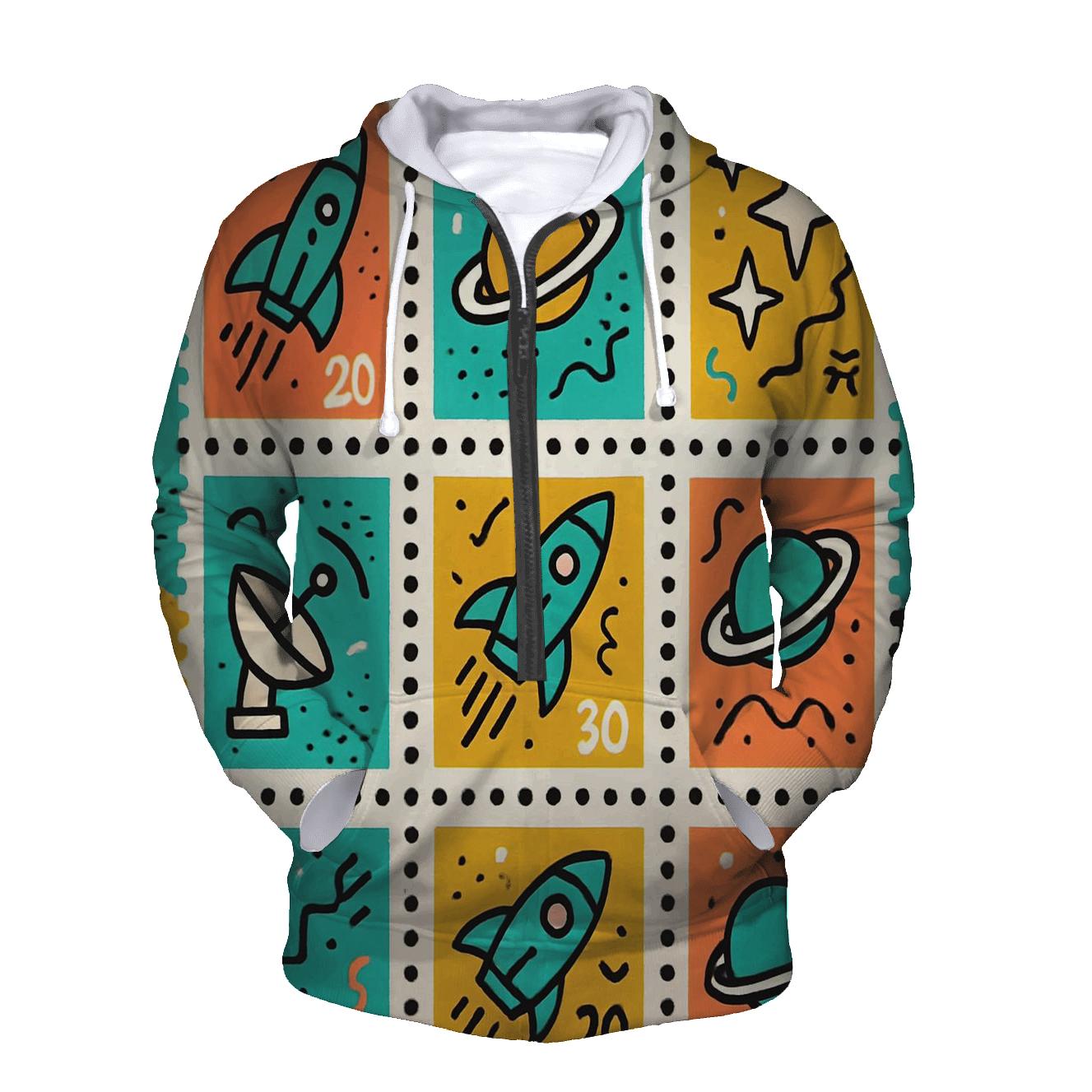 Memphis Space Postage Stamps premium hoodies