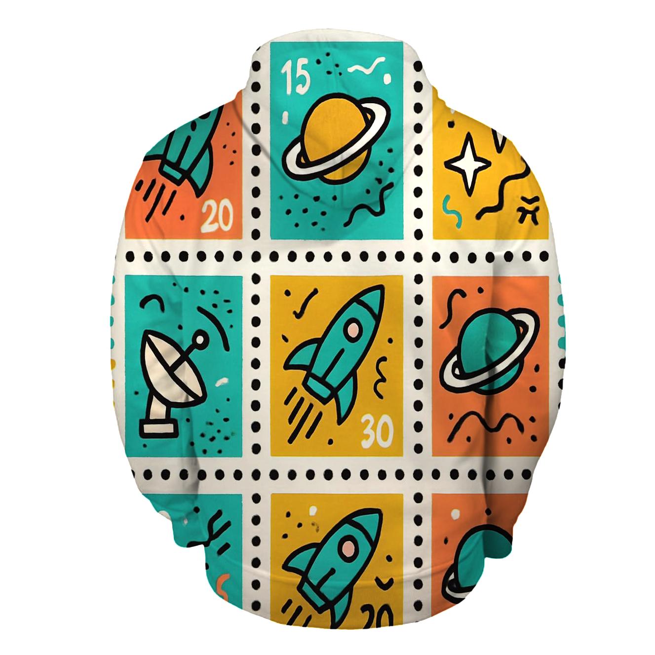 Memphis Space Postage Stamps premium hoodies