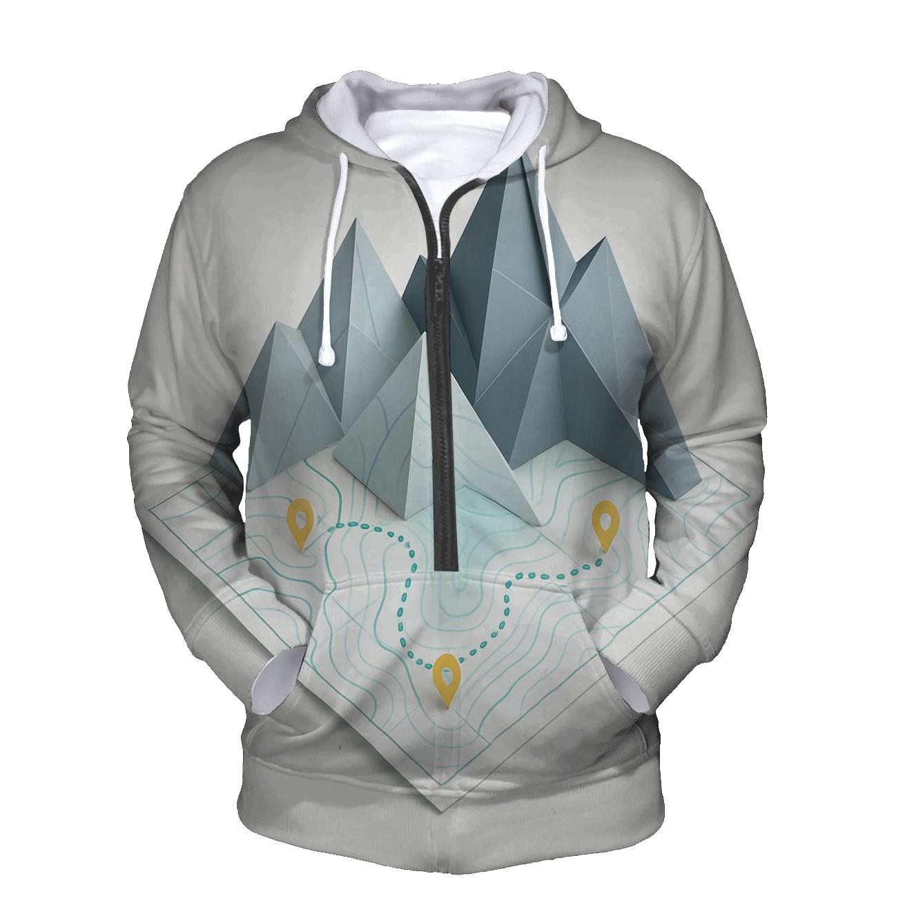 Mountain Fold Origami Map zip-up hoodies