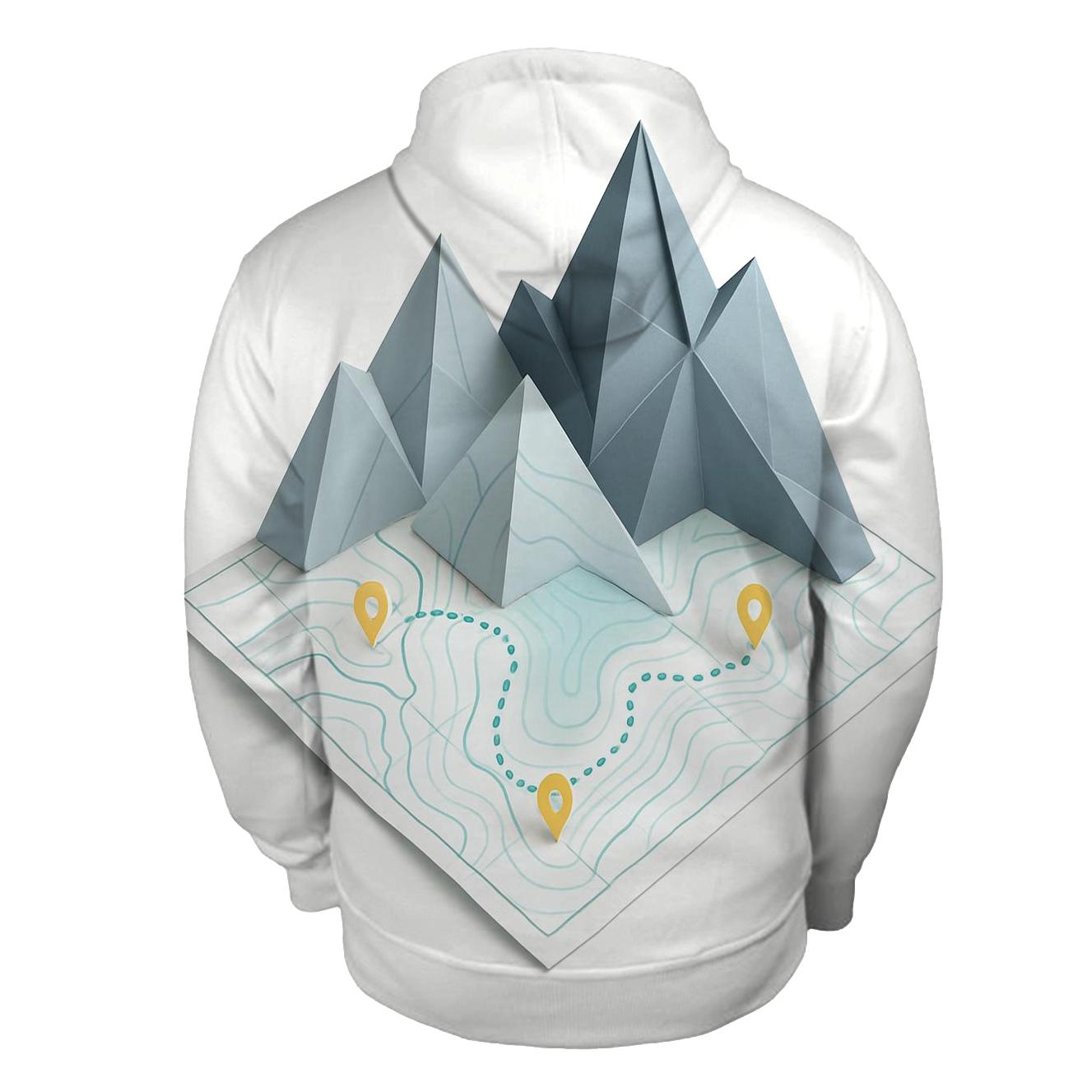 Mountain Fold Origami Map zip-up hoodies