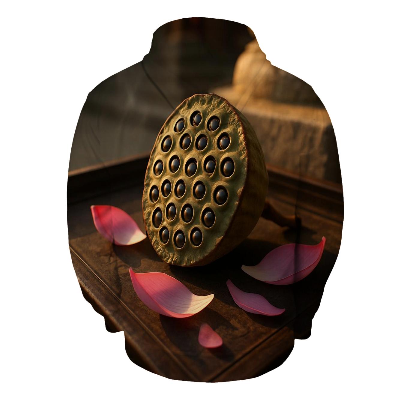 Lotus Seed Pod On Carved Temple Tray heavyweight hoodies