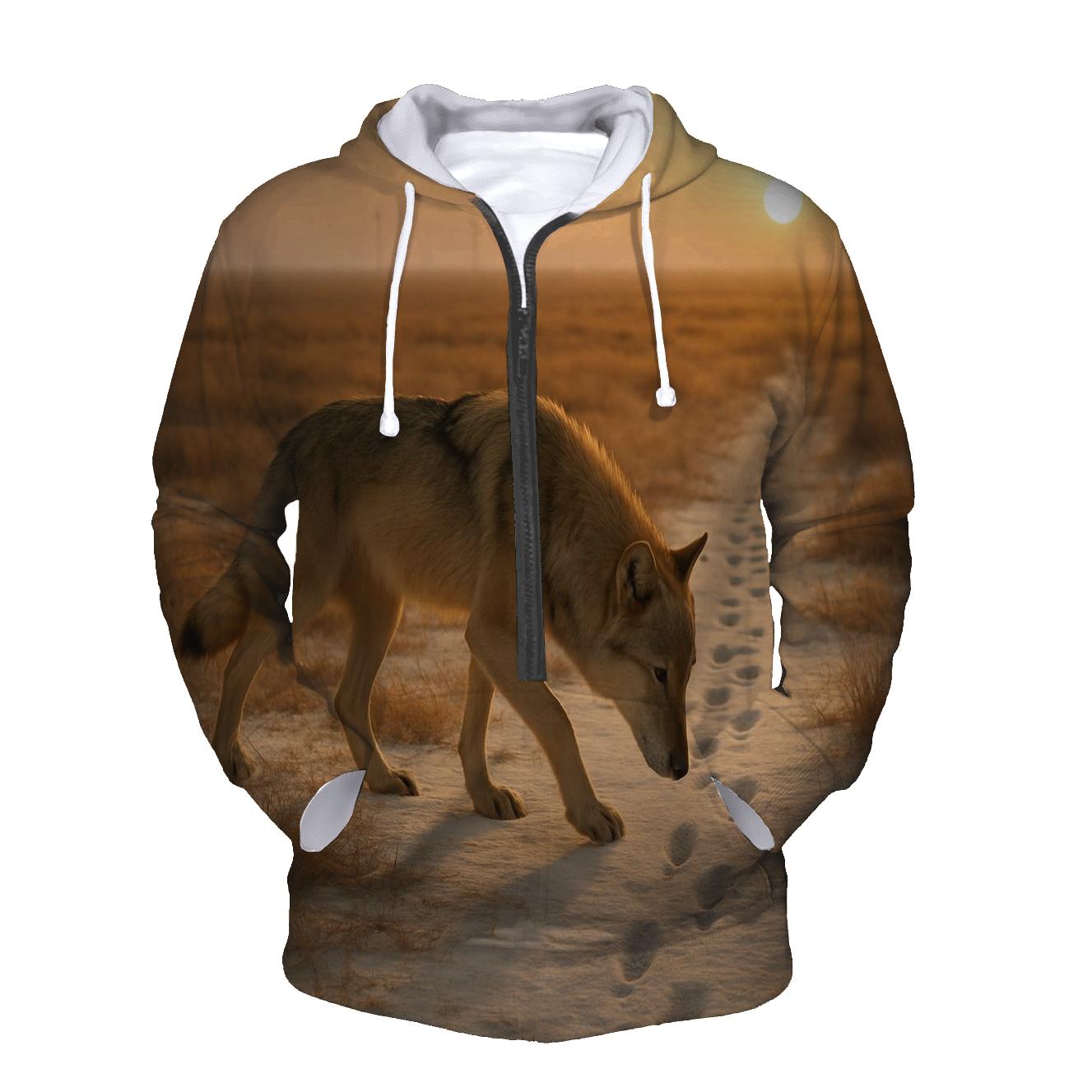Steppe Wolf Following Saiga Tracks At Dawn premium hoodies