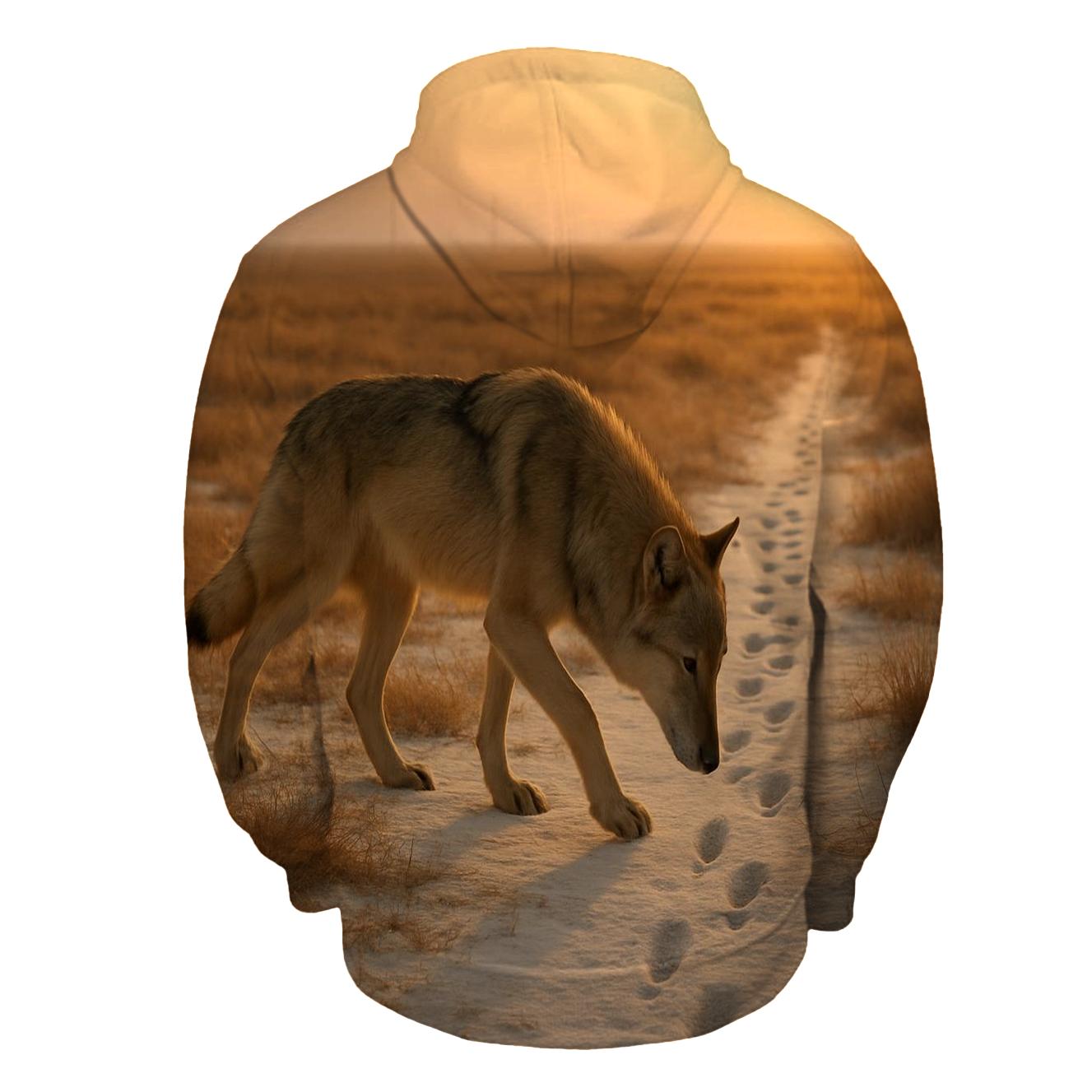 Steppe Wolf Following Saiga Tracks At Dawn premium hoodies