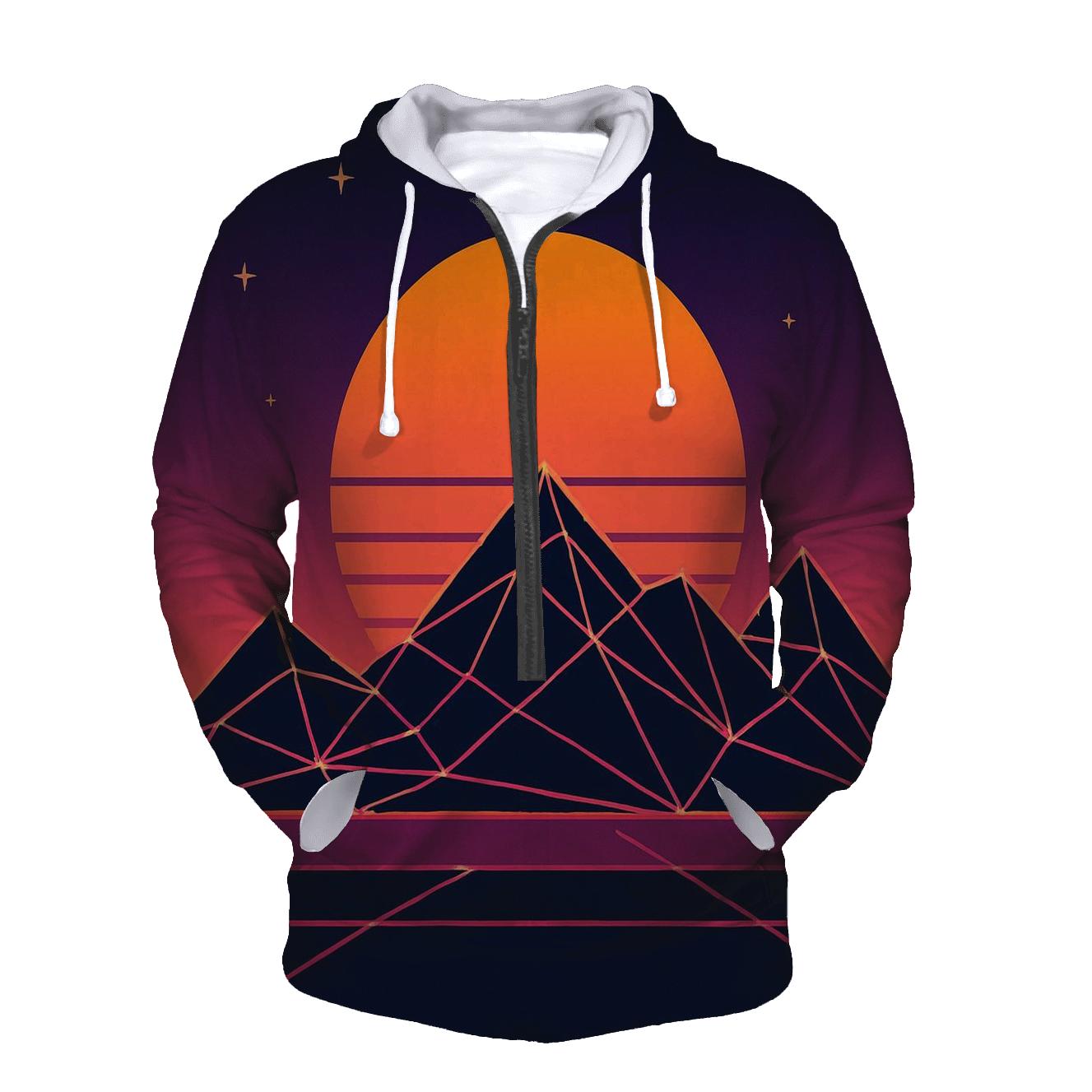 Sunrise Over Wireframe Mountains heavyweight hoodies