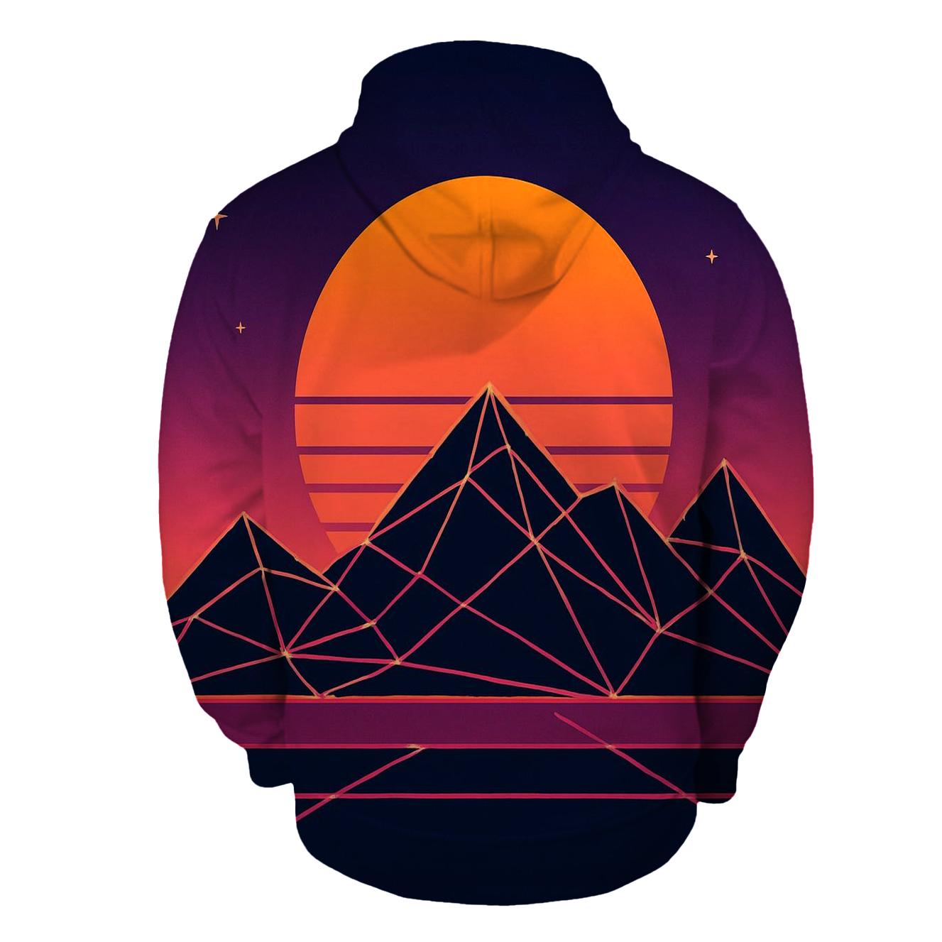 Sunrise Over Wireframe Mountains heavyweight hoodies