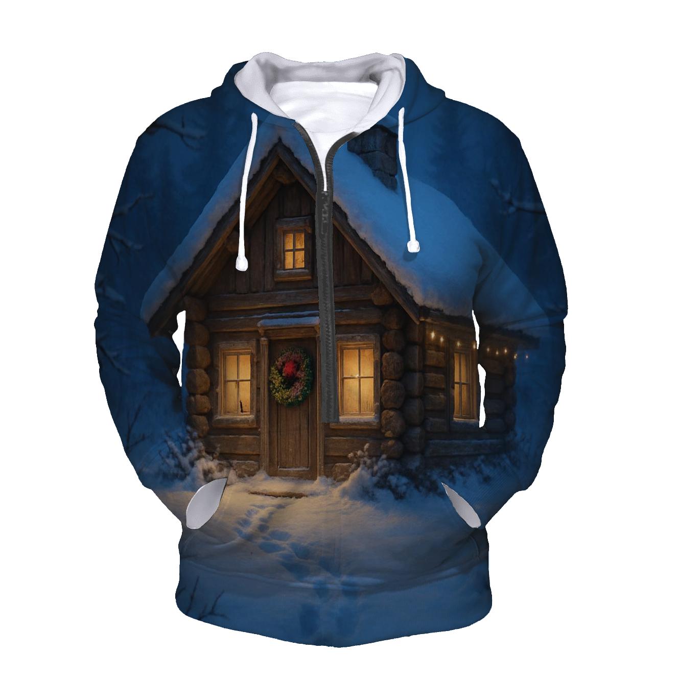 Wreath Adorned Cabin Path At Dusk embroidered hoodies
