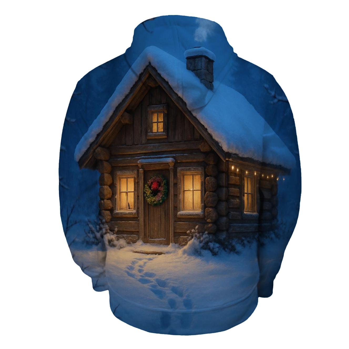 Wreath Adorned Cabin Path At Dusk embroidered hoodies