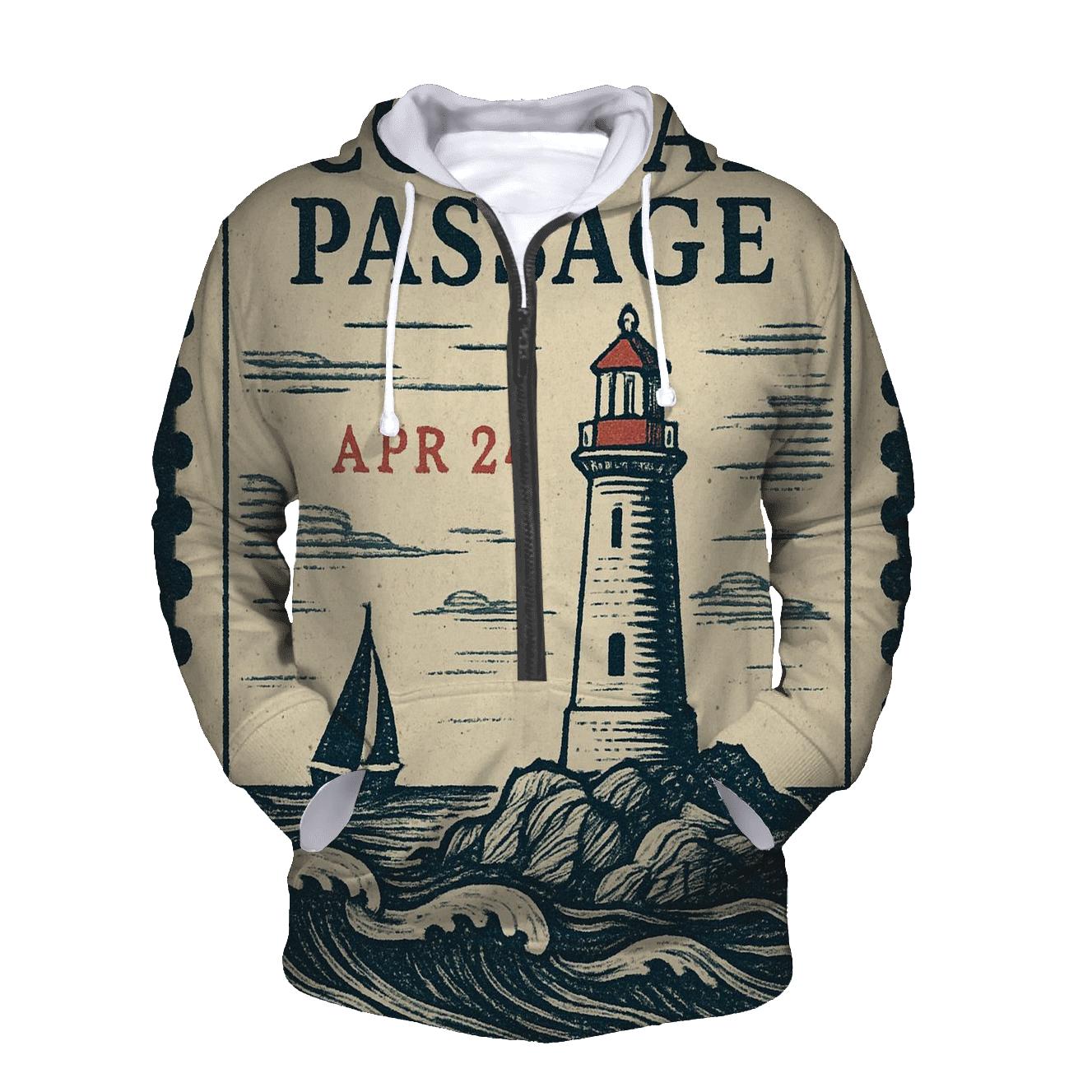 Old Time Maritime Lighthouse Travel Stamp designer hoodies