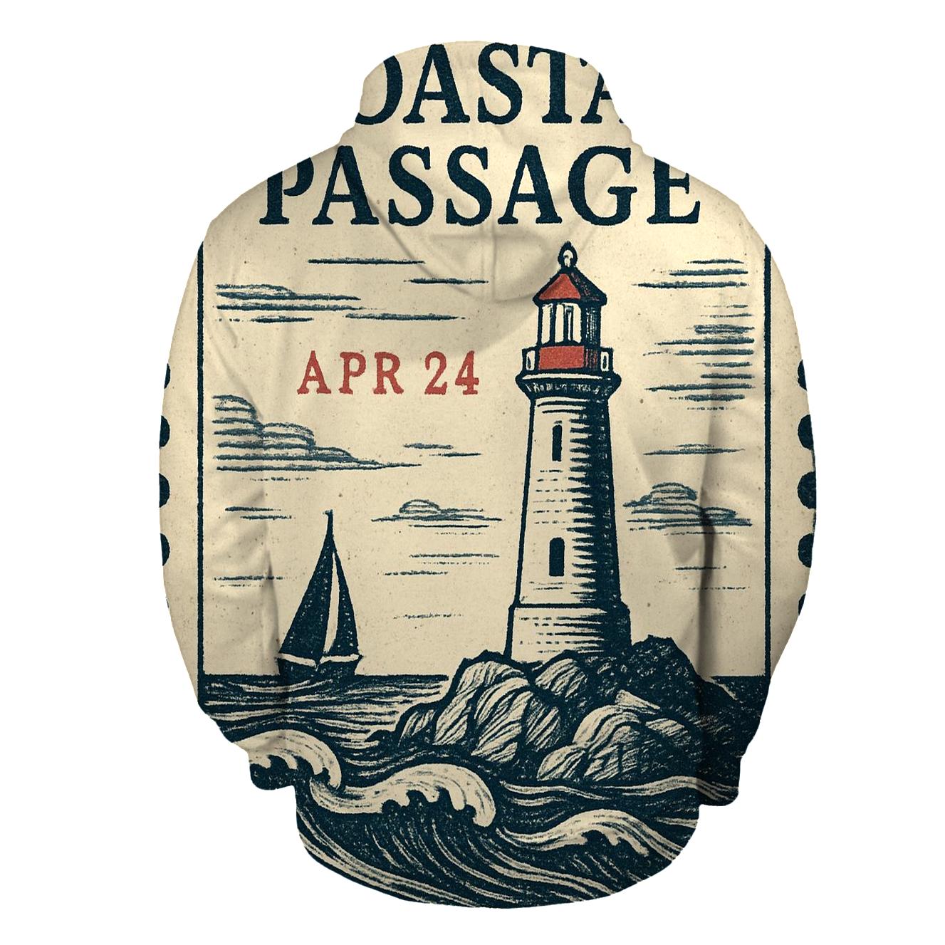 Old Time Maritime Lighthouse Travel Stamp designer hoodies