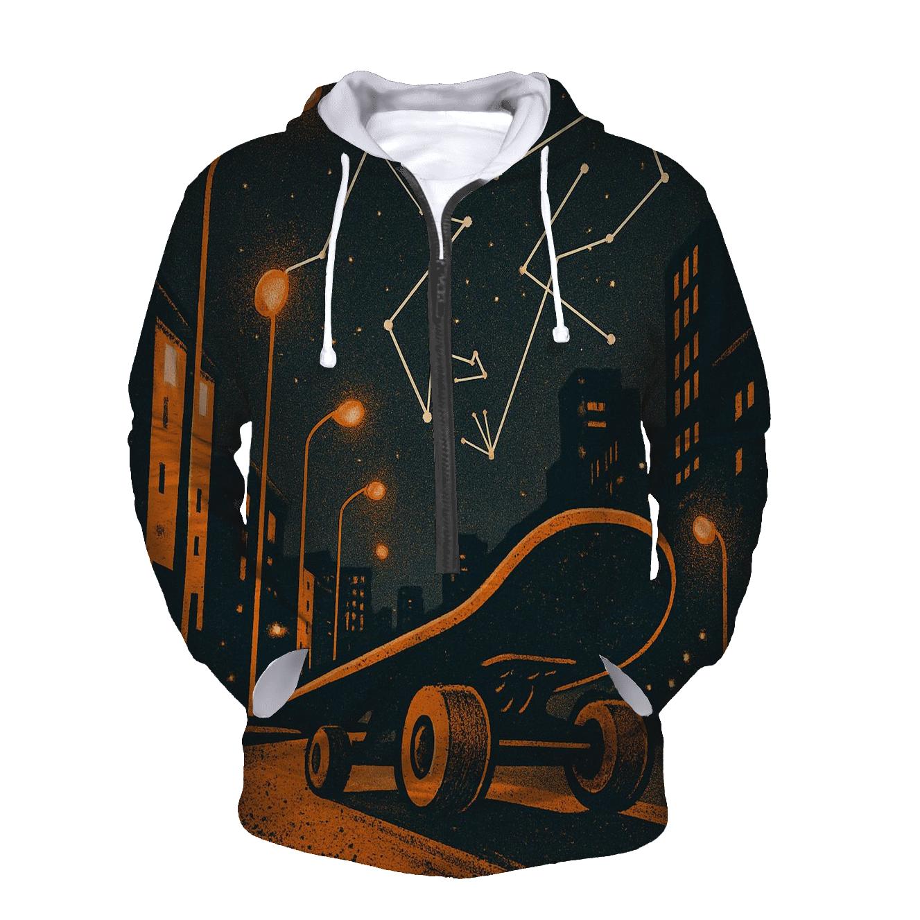 Orange Skateboard City Star Map lightweight hoodies