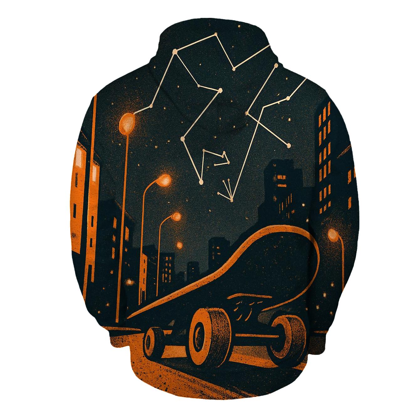 Orange Skateboard City Star Map lightweight hoodies