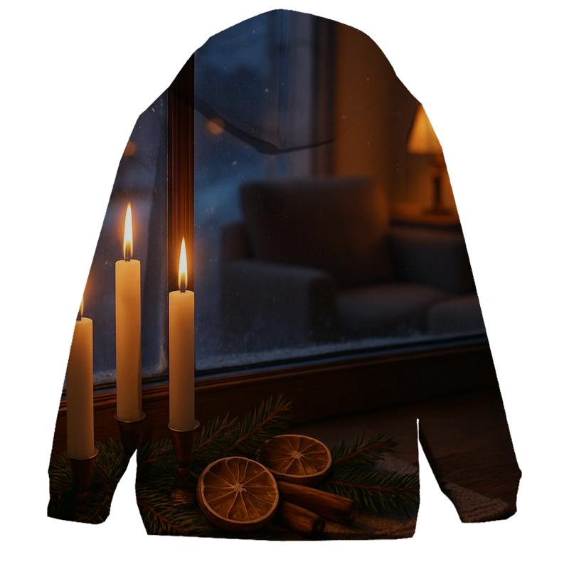 Candlelit Evergreen Window At First Snow embroidered hoodies