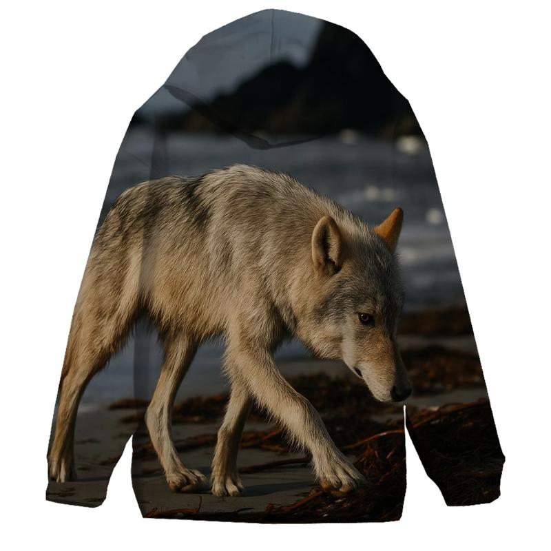 Coastal Wolf Hunting The Wrack Line graphic hoodies