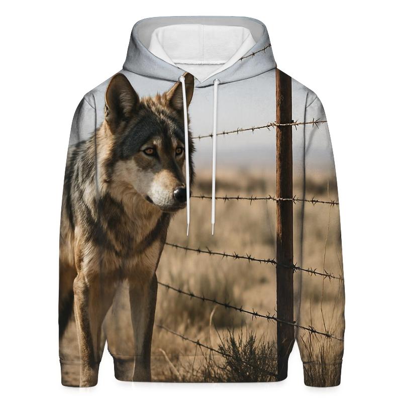 Desert Edge Wolf At A Cattle Fence Line hoodies fashion