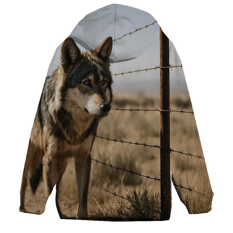 Desert Edge Wolf At A Cattle Fence Line hoodies fashion