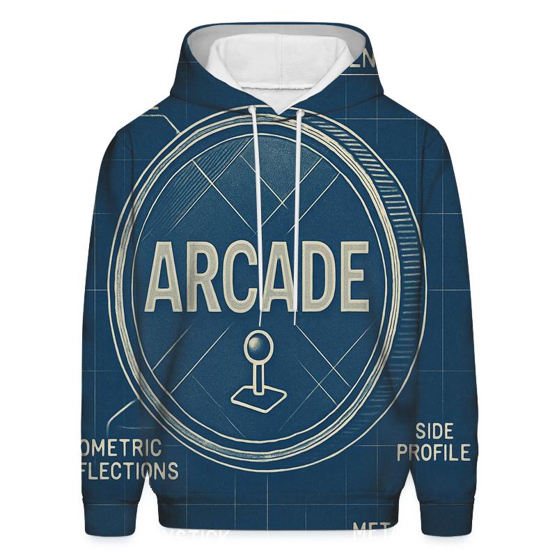 Retro 1980s Arcade Token Blueprint Print hoodies fashion