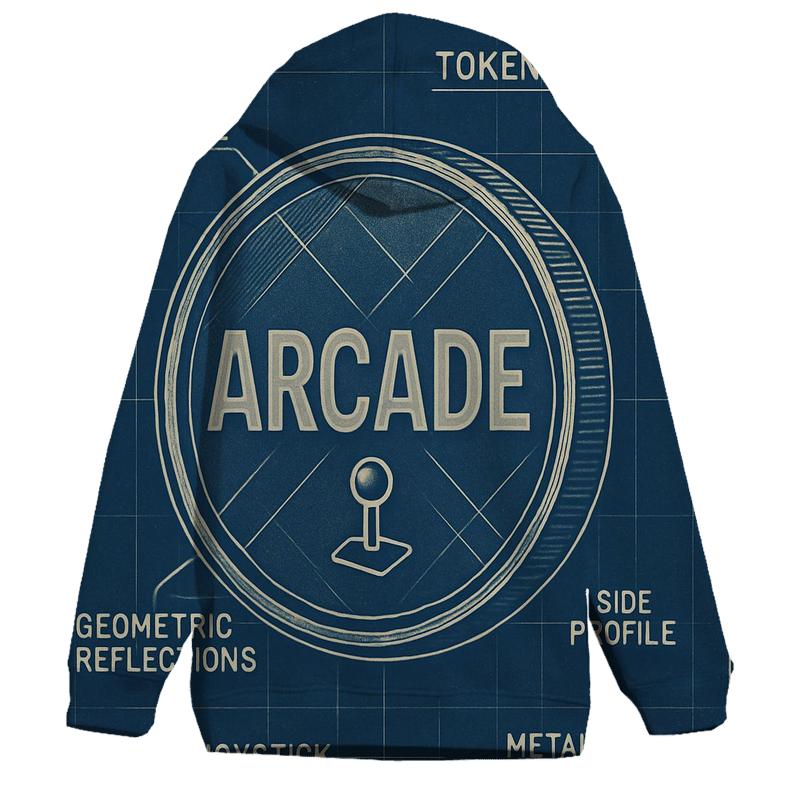 Retro 1980s Arcade Token Blueprint Print hoodies fashion