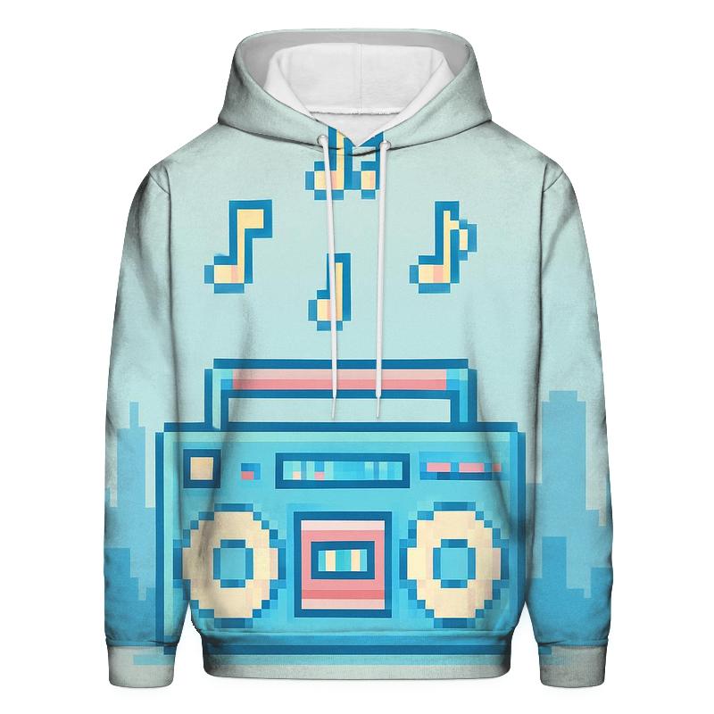 Pixel Boom Box Skyline embroidered hoodies