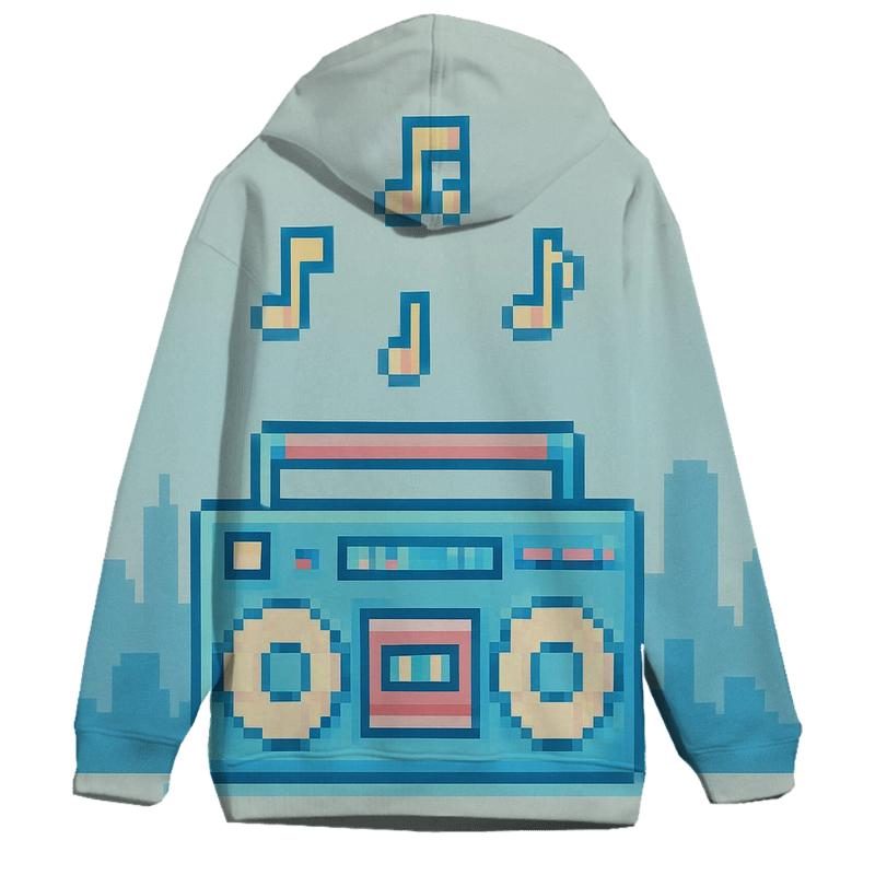 Pixel Boom Box Skyline embroidered hoodies