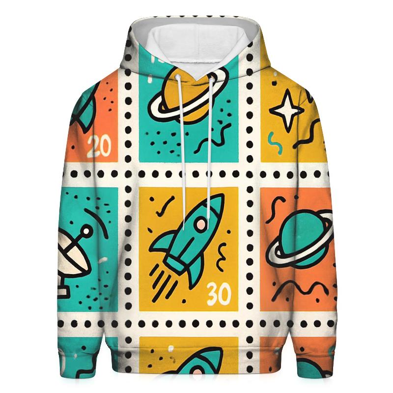Memphis Space Postage Stamps premium hoodies