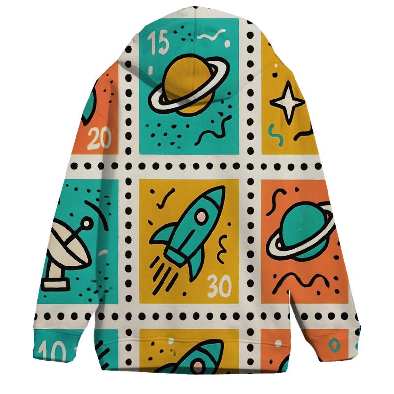 Memphis Space Postage Stamps premium hoodies