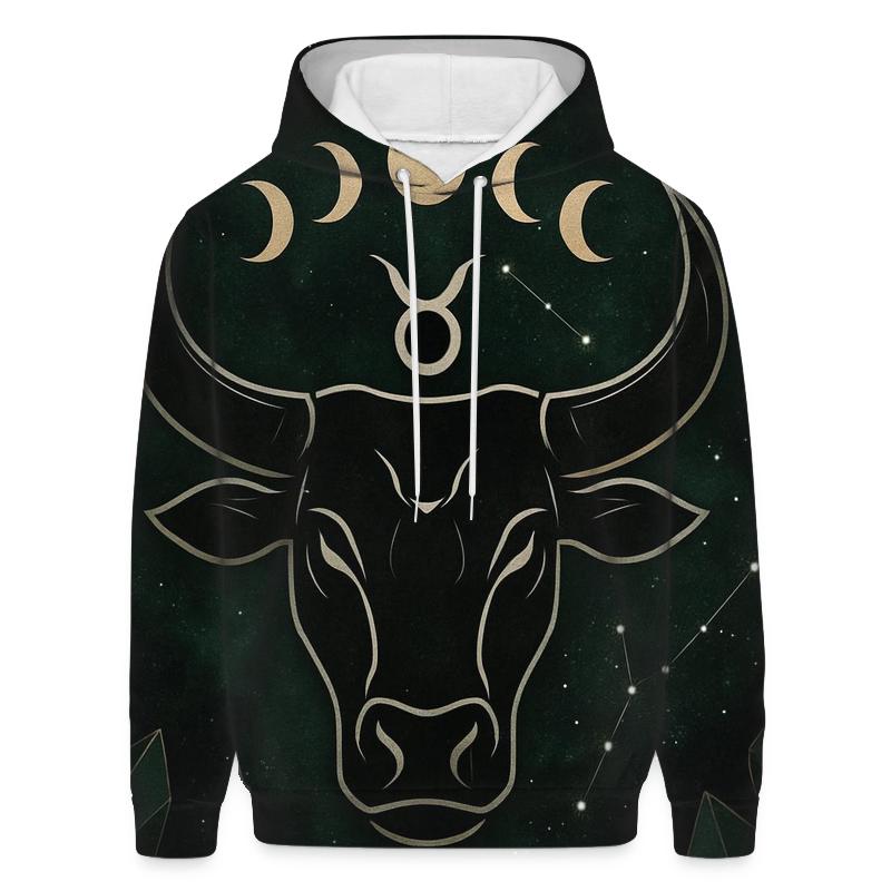 Taurus Bull Moonlit Crystal Emblem zip-up hoodies