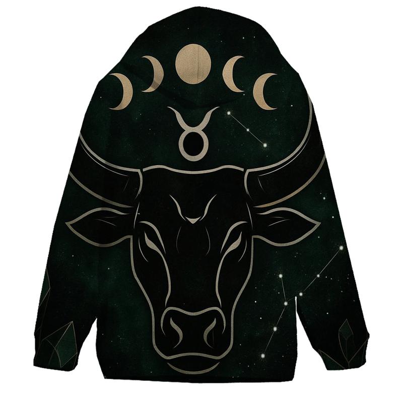 Taurus Bull Moonlit Crystal Emblem zip-up hoodies