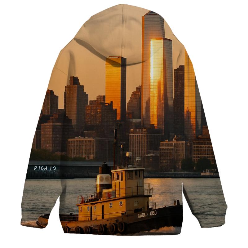 Sunset Tugboat Crossing The Hudson With Uptown Towers hoodie trends